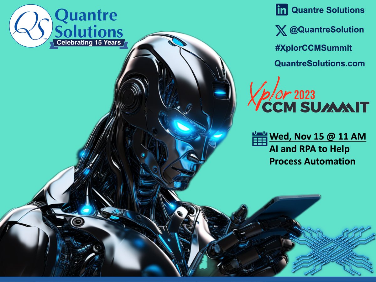 QuantreSolution's tweet photo. Save the Date! @Xplor_Int #XplorCCMSummit Wed, Nov 15th @ 11AM, Salon 19. #AI #CXM #CCM 🤖 https://t.co/S9So1vKjfs