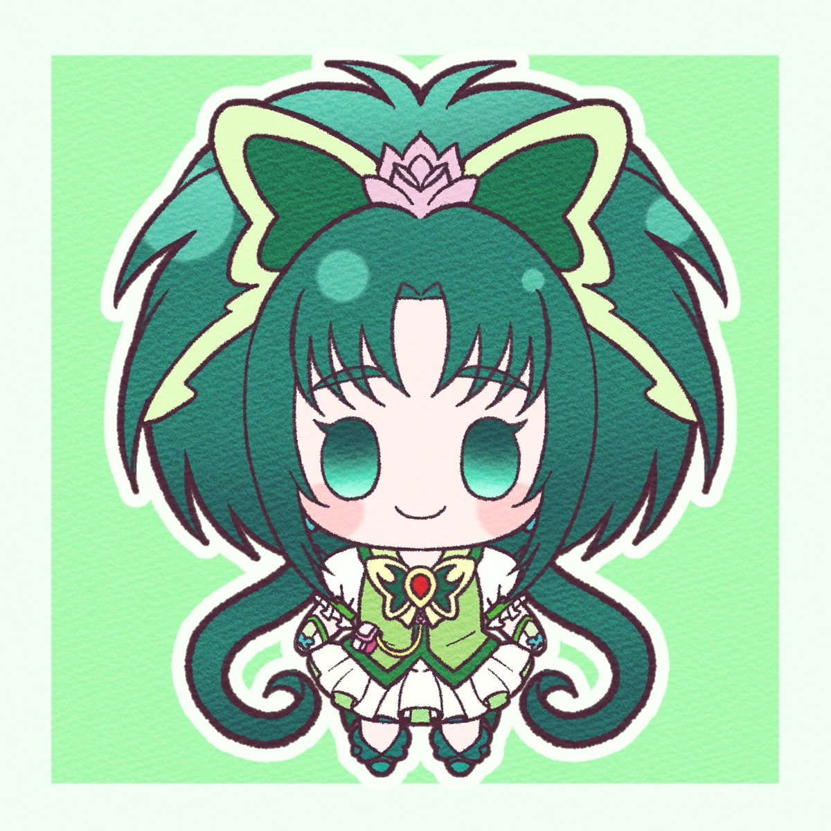 1girl chibi solo green hair butterfly brooch green eyes hair ornament  illustration images