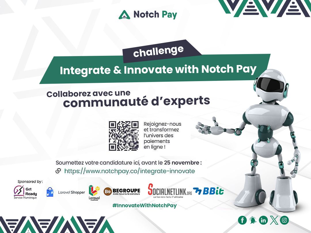 thenotchpay's tweet image. Tu te demandes encore pourquoi tu dois participer à ce défi? 
C’est une opportunité de collaboration avec des professionnels dans le domaine de la tech💻 , des partenariats probables pour booster ta carrière de développeur 🤝 
Postule ici buff.ly/3FtMAXb 

#developpeurweb