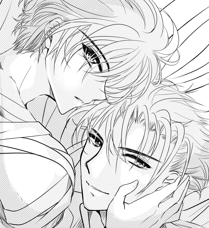 線画の仕上げ中に遊びでモノクロにした(*´з`) #CLAMP #司狼神威 #桃生封真