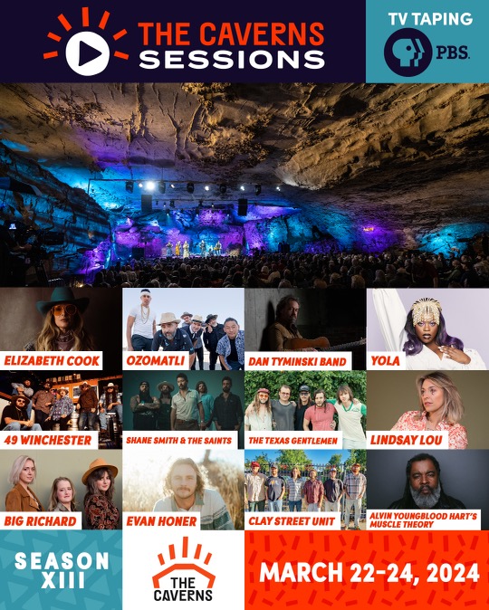 Excited to announce I'll be a part of Season XIII of The Caverns Sessions on @PBS! All episodes will be taped at @thecaverns March 22-24, 2024. Get your 🎟️, yurts & camping passes during my artist presale on Wed, 11/8 @ 10am CT w/ access code: EC2024. Tix: tixr.com/e/84598