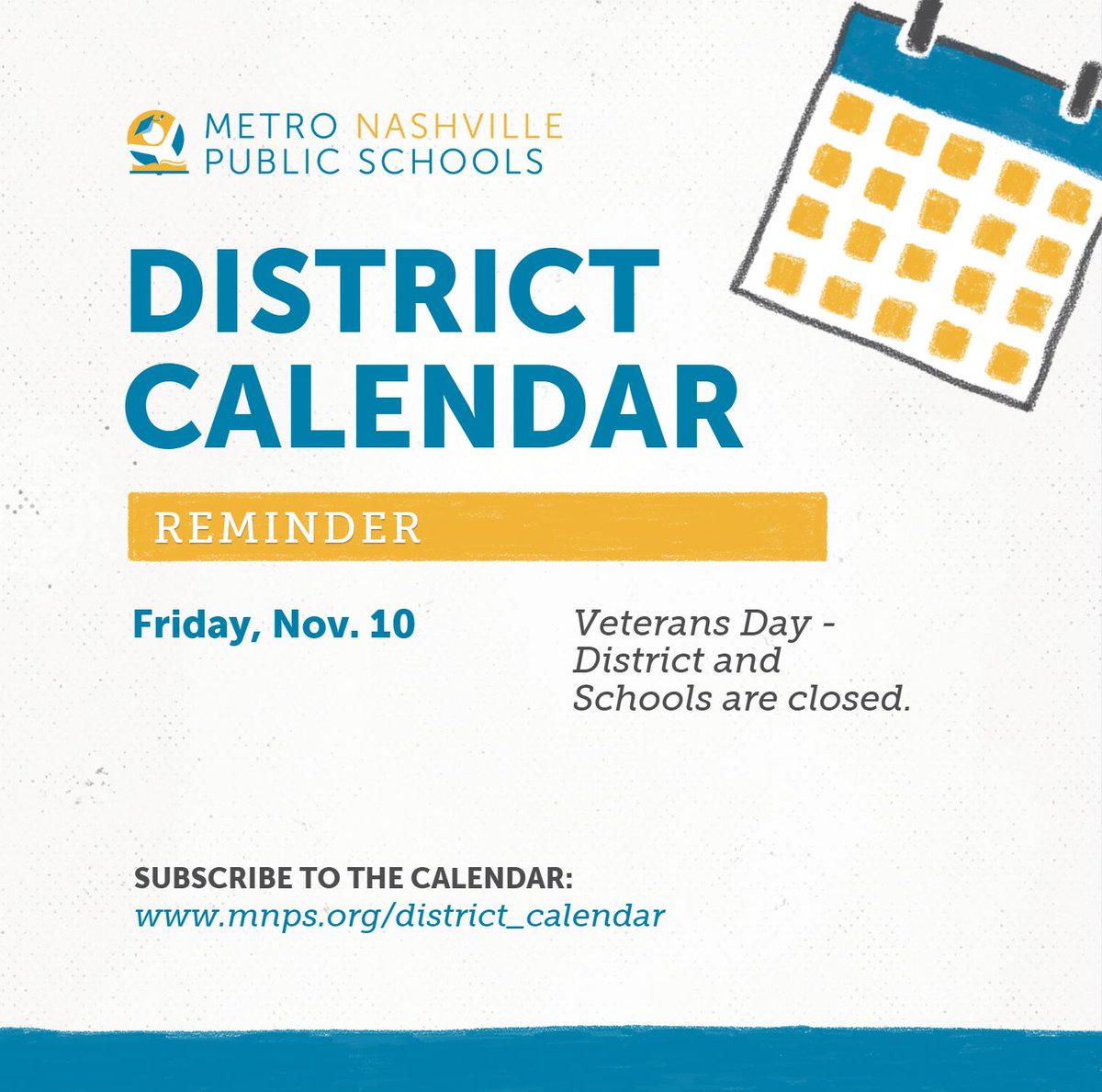 📅 Planning for next week: The district is closed Friday, November 10 for the Veterans Day holiday. 
mnps.org/district_calen…
