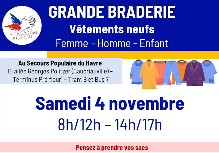 SecoursPop_LH's tweet photo. Attention c'est demain ^^ Samedi 4 novembre dans nos locaux !
Venez nombreux ! Il y en aura pour toutes et tous !
@NLebreuil @DThieulent #braderie #ventes #vetements #lehavre #secourspopulaire https://t.co/nevcZXgifN