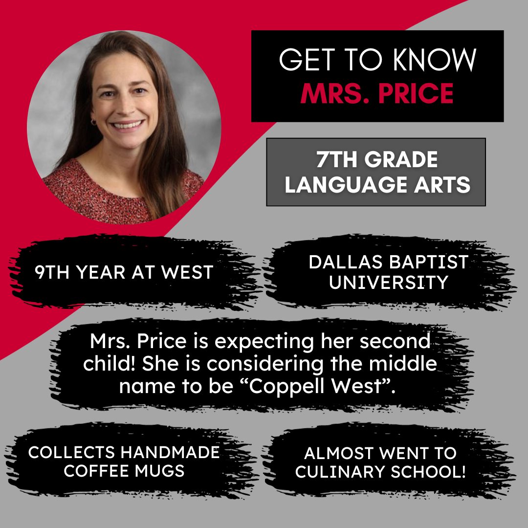 Coppell Middle School West (@cmswestwrangler) on Twitter photo Our #WestSpotlight is shining bright, but not as bright as today's teacher, <a href="/MrsPriceCMSW/">Julie Ann Price</a>! #westfam Our #WestSpotlight is shining bright, but not as bright as today's teacher, <a href="/MrsPriceCMSW/">Julie Ann Price</a>! #westfam