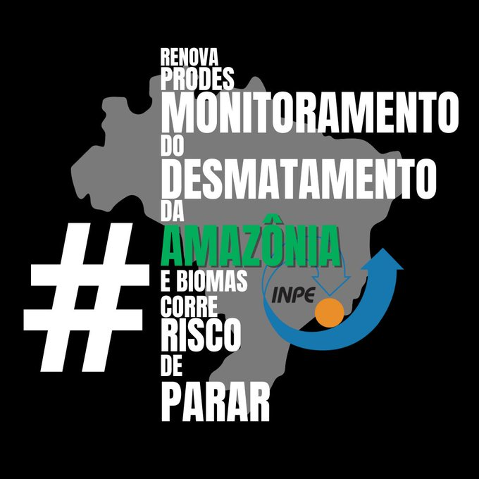 Se até às 17h de hj (03/11) não liberarem o sistema para implementação das bolsas, o #MonitoramentoVaiParar. 78 profissionais sem pagamento em dezembro. Descaso do
<a href="/gov_mcti/">Ministério da Ciência, Tecnologia e Inovação</a>
com os projetos de monitoramento do INPE #renovaProdes
<a href="/CNPq_Oficial/">CNPq</a>
<a href="/ricardogalvaosp/">Ricardo Galvão</a>
<a href="/lucianasantos/">Luciana Santos</a>
