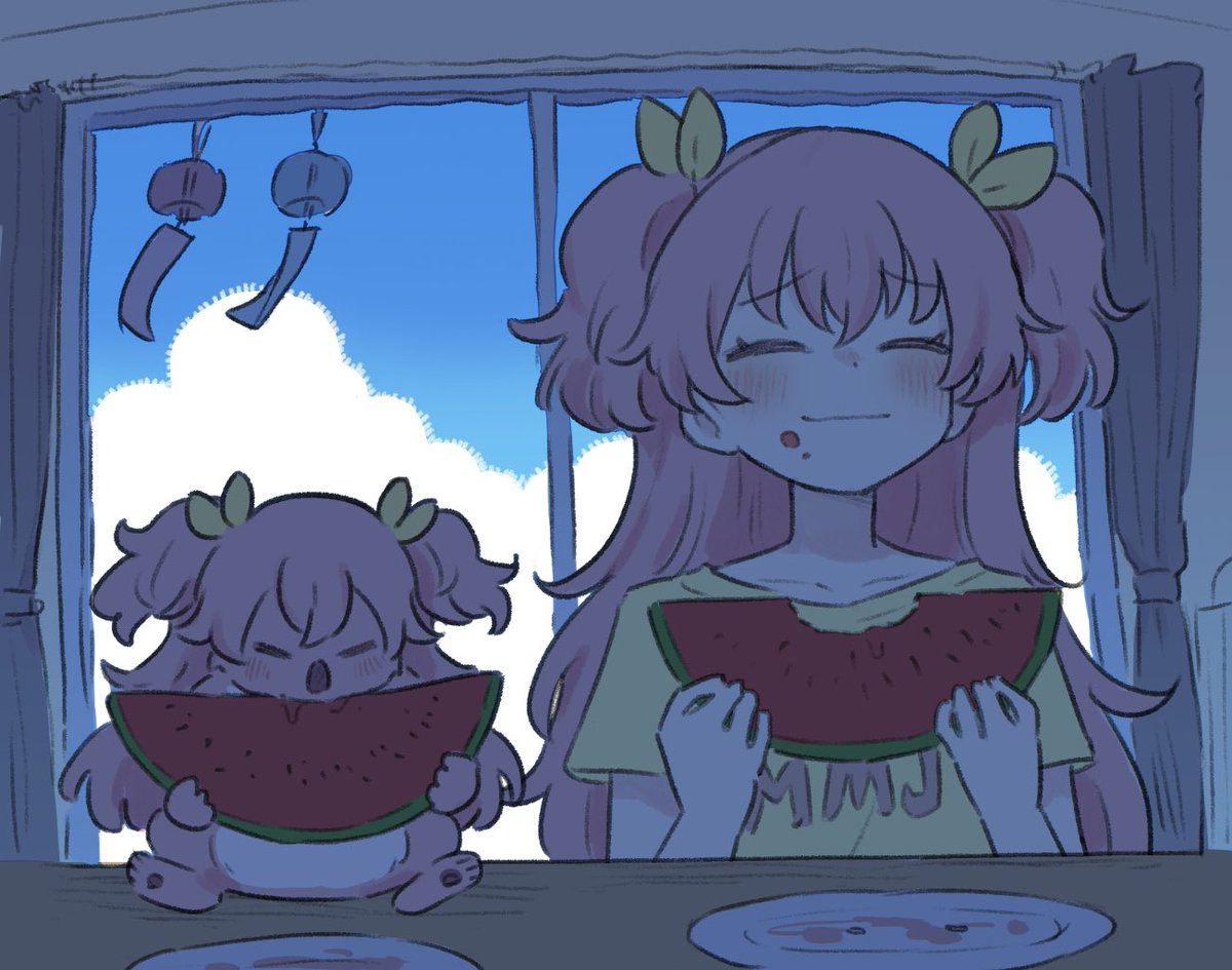 nekoko_pjsk's tweet photo. スイカを食べる愛莉ちゃんとコアラ愛莉ちゃん
 #prsk_FA https://t.co/mVWG9Bykvu