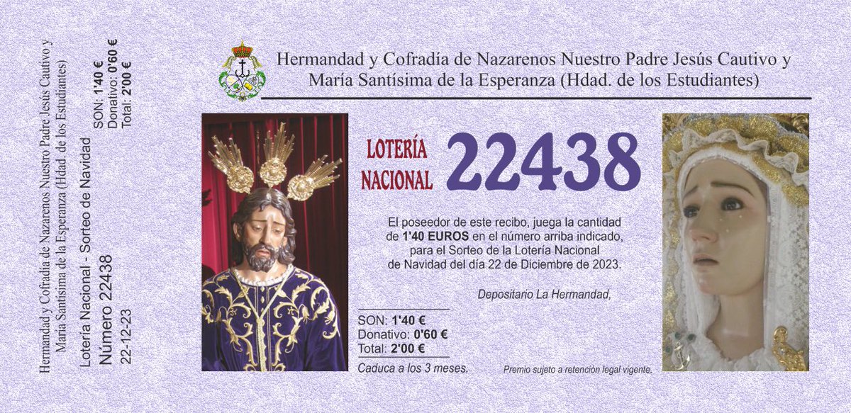 H_Estudiantes's tweet photo. 🔔 LOTERÍA HERMANDAD DE LOS ESTUDIANTES 🔔

Ponte en contacto con nosotros y hazte con la tuya. 

#semanasantaalmendralejo #semanasanta #almendralejo #badajoz #extremadura #cofrade #confradía #hermandad #penitencia #nazarenos #cofradía #miércolessanto #miércolessanto2023 https://t.co/hNXqXlIqux