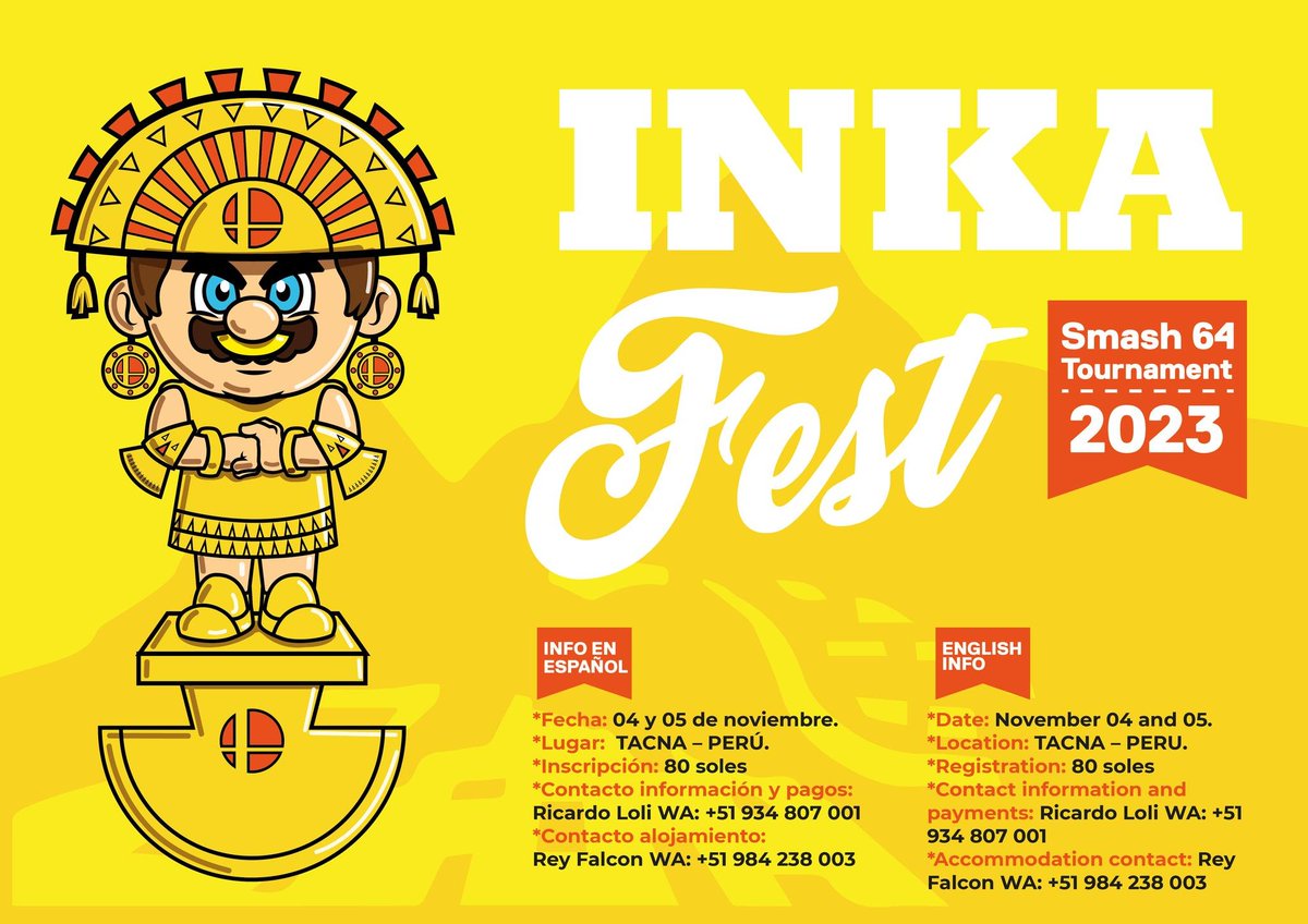 Two big ones tomorrow:

INKAFEST 2 🇵🇪
start.gg/inkafest-2
Kurabba 🇯🇵
Nax 🇨🇱
Wario 🇯🇵
Alvin 🇵🇪
Gerson 🇵🇪
Tavomono 🇵🇪
Gohan 🇵🇪
Josh Brody 🇺🇸
StradoN 🇵🇪
Dogs_Johnson 🇺🇸
Jayden Murphy 🇦🇺

FRAME 13 🇺🇸
start.gg/frame-13
SuPeRbOoMfAn
Robert
Revan
Hotline
Waxy:Joe
etab
Raychu