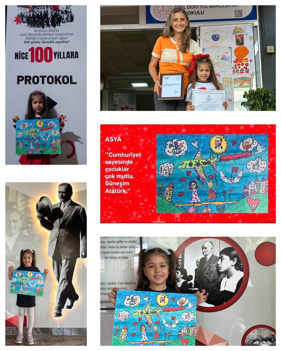 1.sınıf öğrencimiz ASYA ALYANAK,
İstanbul Büyükşehir belediyesi İstanbul Vakfı tarafından Cumhuriyetimizin 100.Yılına özel olarak düzenlenen "Çocuklar Çiziyor Hayaller Büyüyor" adlı resim yarışmasında "Benim En Parlak Güneşim" adlı eseri ile kazanan 29 resim arasına girmiştir.💐