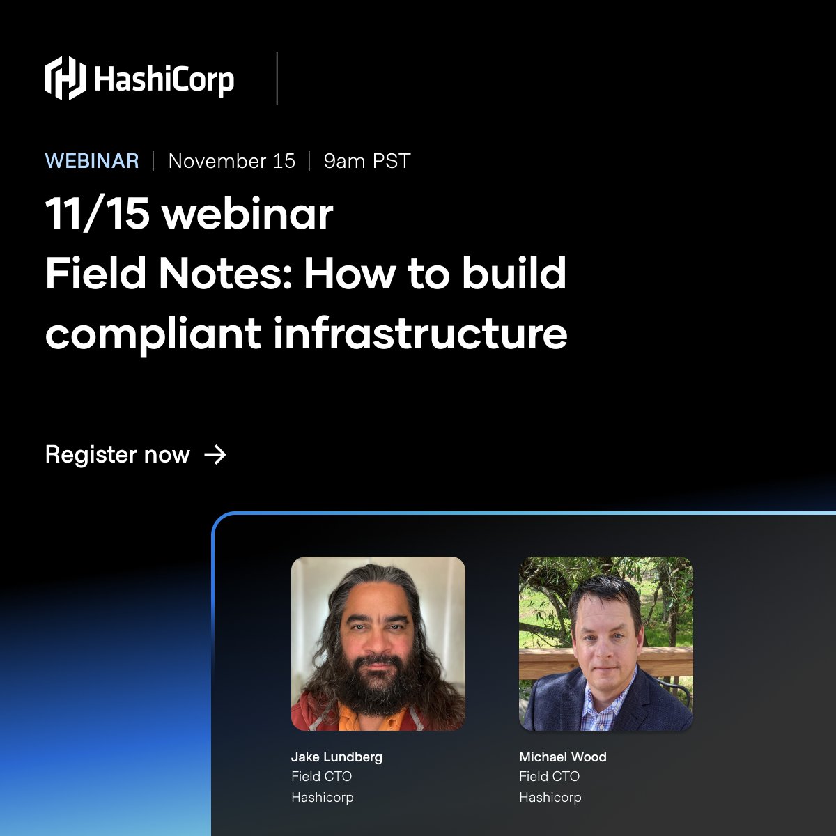 HashiCorp's tweet photo. Join HashiCorp Field CTOs as they share lessons on infrastructure and security from product users in our new webinar series, Field Notes. 

Register now for episode one on securing infrastructure with HashiCorp #Terraform: https://t.co/sXR3hAYTkK https://t.co/2lUrhO69Mj