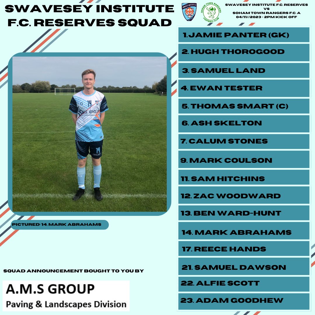 SwavReserves's tweet photo. After a quality training session gaffer Andy has chosen this squad for tomorrow’s game!
➡️ Ash Skleton, Calum Stones, Zac Woodward, Samuel Dawson.
⬅️ Matt James, Joe Bradley, Max Jordison, Kyron Brown.
Looking forward to lots of support tomorrow! 💙💙💙 #uptheressies https://t.co/5F17kavVEd