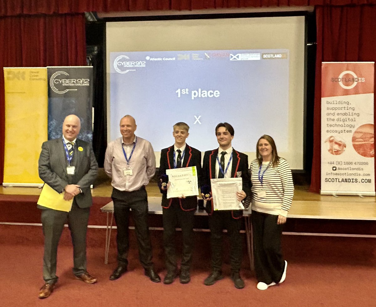 The Schools' #Cyber912 Strategy Challenge results are in:
3rd place - Belmont Team 1
2nd place - The Ad Astras
1st place - X from Girvan Academy (minus 2 members!) 🙌👏🥉🥈🥇
@dewarcyber @AtlanticCouncil @CyberStatecraft @ScotlandISCyber @scotgov 
@SACEducation 
@BelmontacademyO