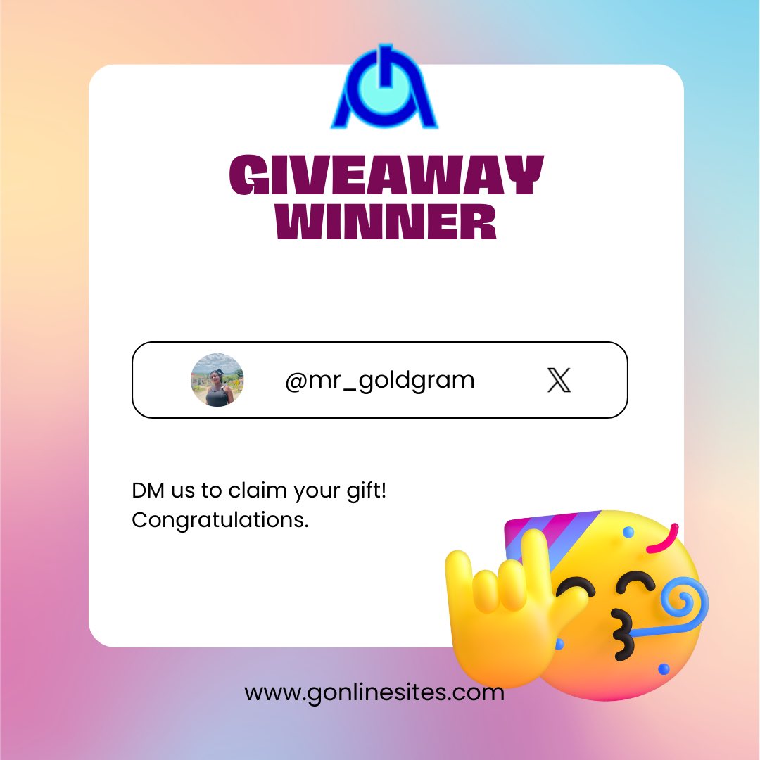 _gonlinesites's tweet photo. Congratulations @mr_goldgram 

Thank you for participating in our giveaway. 

#gonlinesites #Giveaway #winners #Thankful #web #hosting #services #Ghana #Nigeria #company https://t.co/4EqCBxhmiO