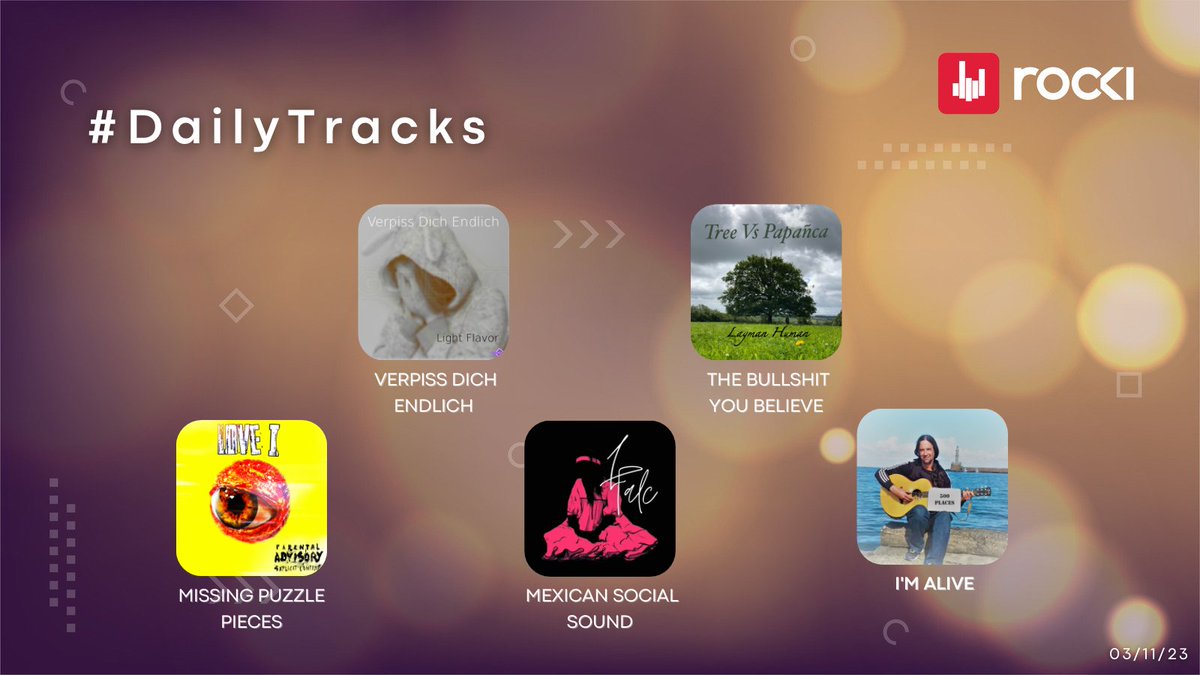 RockiApp's tweet photo. #DailyTracks ๐ช 03/11/23
๐ง VERPISS DICH ENDLICH - https://t.co/3aD5NB2zD7
๐น THE BULLSHIT YOU BELIEVE - https://t.co/AVSQhYJO9y
๐ป MISSING PUZZLE PIECES -ย https://t.co/y08BSqei5v
๐คย MEXICAN SOCIAL SOUND - https://t.co/crmHGXzLCq
๐ธ I'M ALIVE - https://t.co/2wEIUpVI32 https://t.co/62biIR9li4