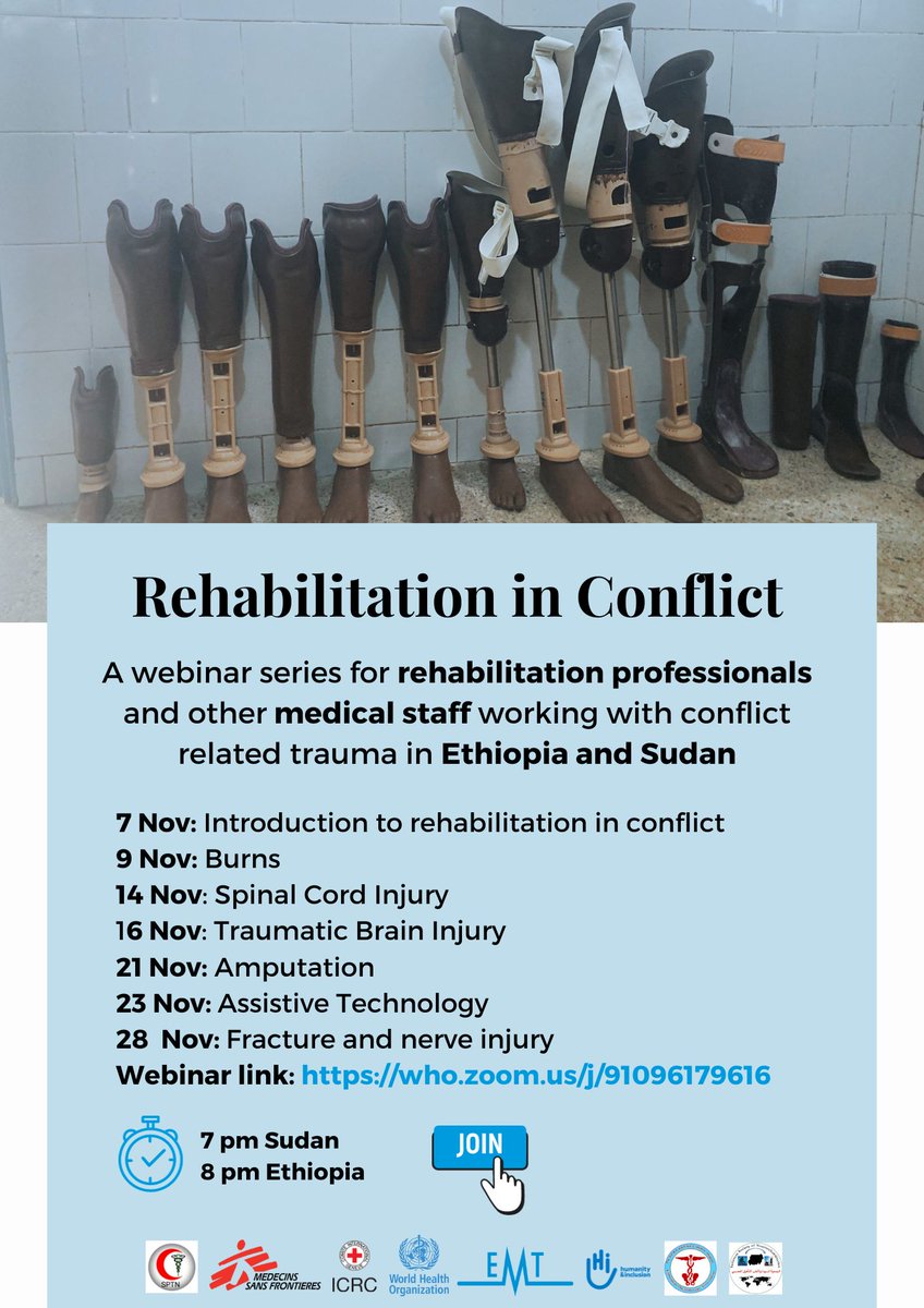 Over the next few weeks, an incredible collaboration of local and international organisations will host a webinar series on rehabilitation in conflict, sharing learning and best practice for rehabilitation professionals and other interested health workers in Sudan and Ethiopia