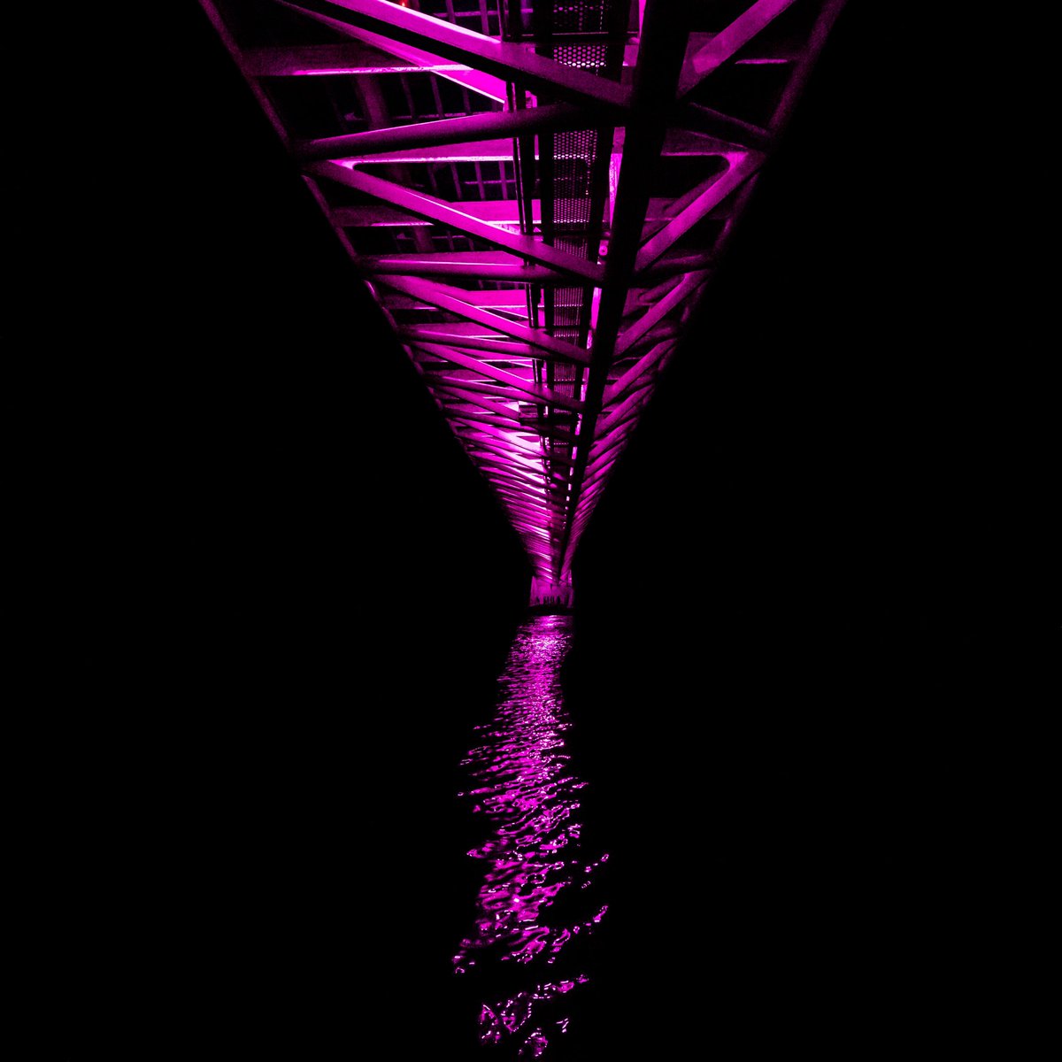 The view from underneath the Sundial Bridge in Redding CA. It is Pink to support #BreastCancerAwareness