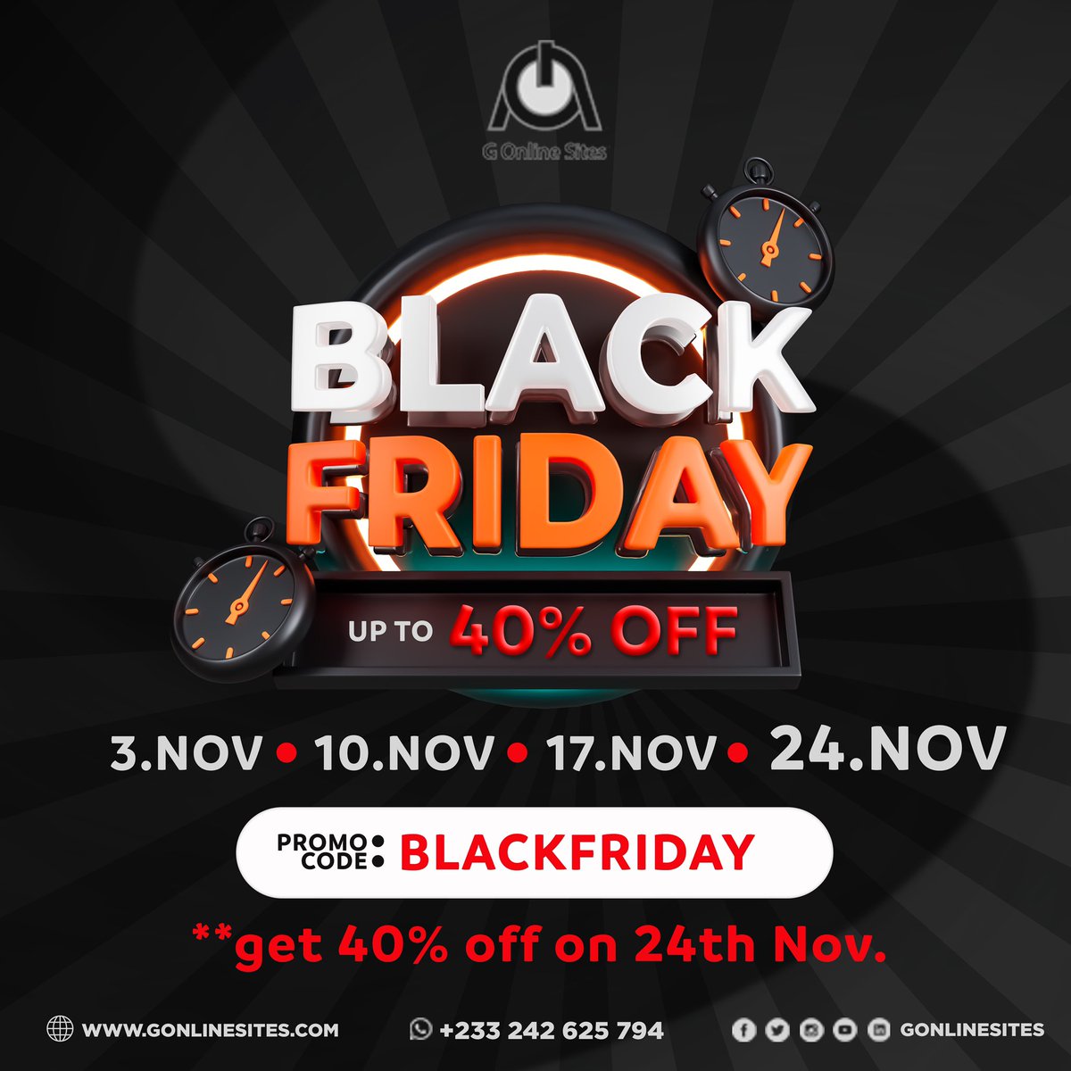 _gonlinesites's tweet photo. 🖤 Black Friday Deals🖤 
~Get 10% off every Friday this November, but mark your calendars for November 24th! 🎉 Enjoy a whooping 40% discount on selected hosting products on this special day. 

#gonlinesites #blackfriday #promotion #shopsmart #discount #hosting #solutions #domain https://t.co/sXsyJijKVk