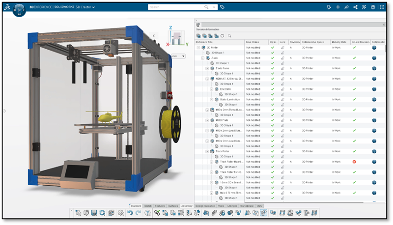 SOLIDWORKS's tweet photo. This update to SOLIDWORKS browswer-based design roles features a little something for everyone, including makers. From the ability to check the status of a part in the new Information Session panel, 2D authoring, and more. https://t.co/gQo9Scoxdv https://t.co/9sMgknSJeX