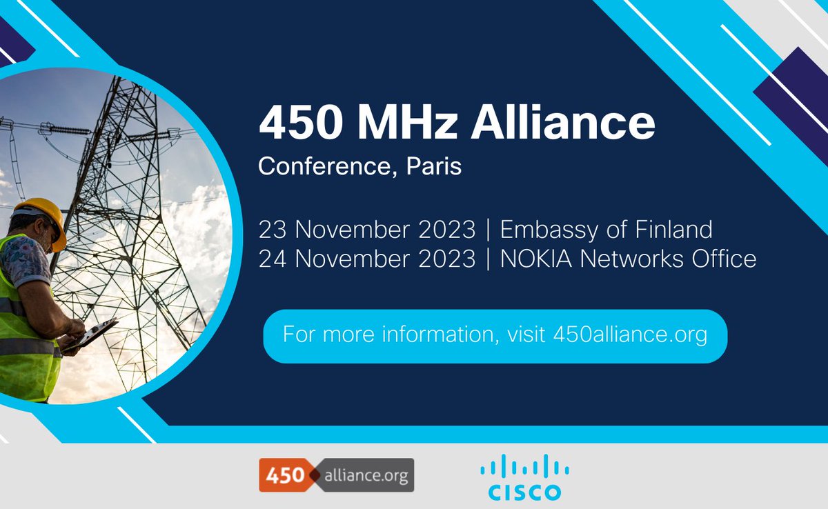 CiscoIIoT's tweet image. As a member of the 450 MHz Alliance, we are attending their upcoming conference from November 23 to 24, 2023 in Paris, France. Come and meet us to talk about our capabilities for critical networks! 🎉 #DigitalUtilities 

Learn more: cs.co/6013um6gT