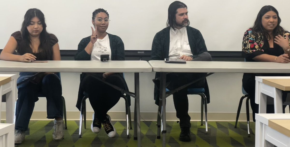 Our panelists for <a href="/sdmesacollege/">SanDiegoMesaCollege</a> campus visit for Hoover High students. Providing advice to future educators on the tutor-to-teacher pipeline journey. Speaking about DEBER, tutoring, Promise Program, education, and working in the field.