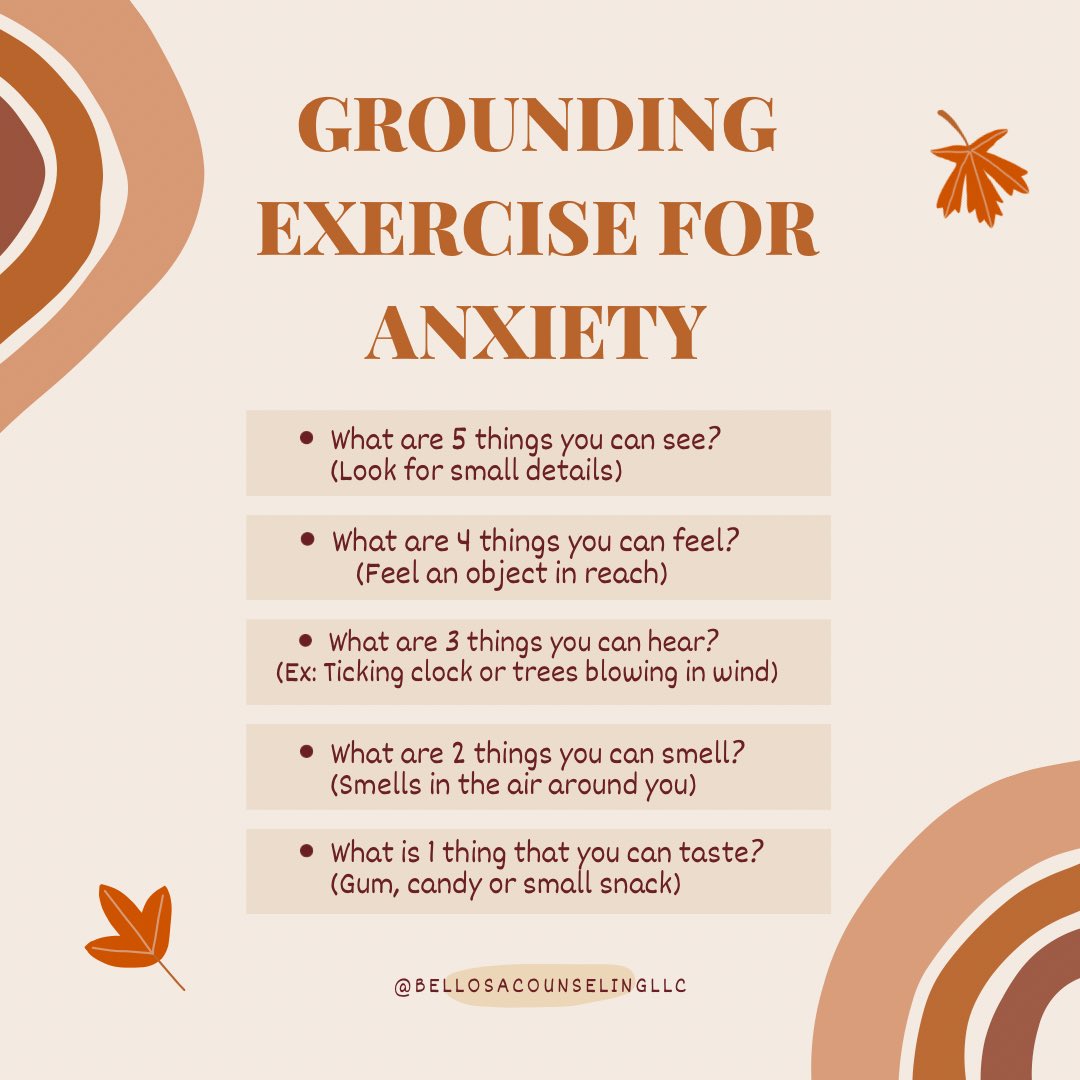 Grounding exercises can be beneficial when dealing with anxiety. 

#groundingtechnique