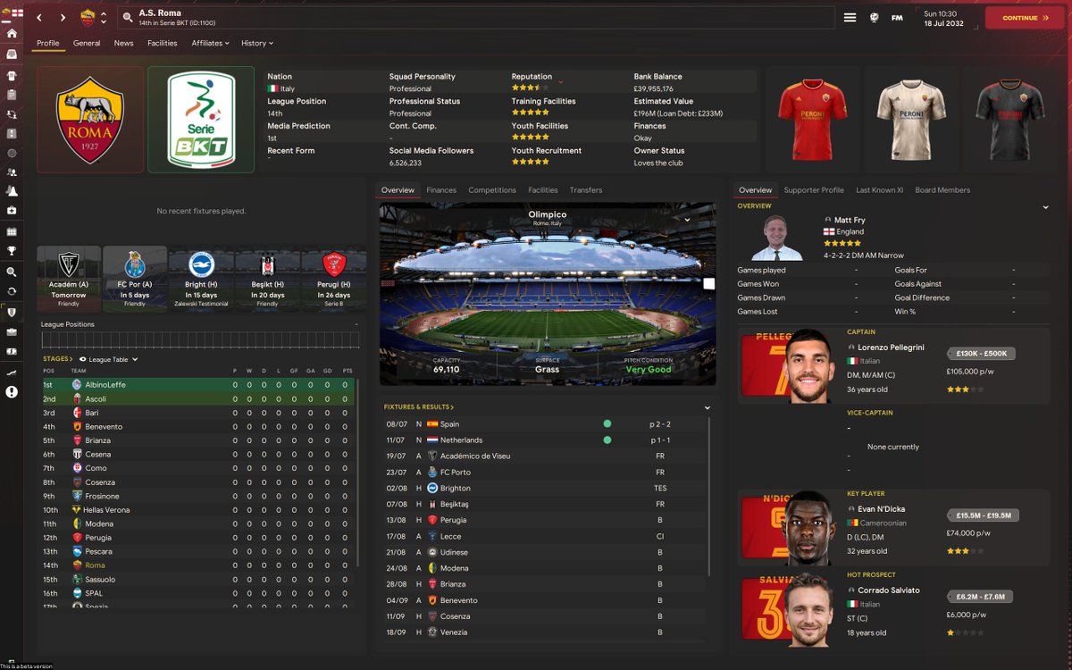 PragmaticFrog's tweet image. Busy night on #FM24EarlyAccess as we wave goodbye to Torino and hello to recently relegated Roma...step back, but can&apos;t watch Roma suffer. I even made them some Peroni kits #DajeRoma