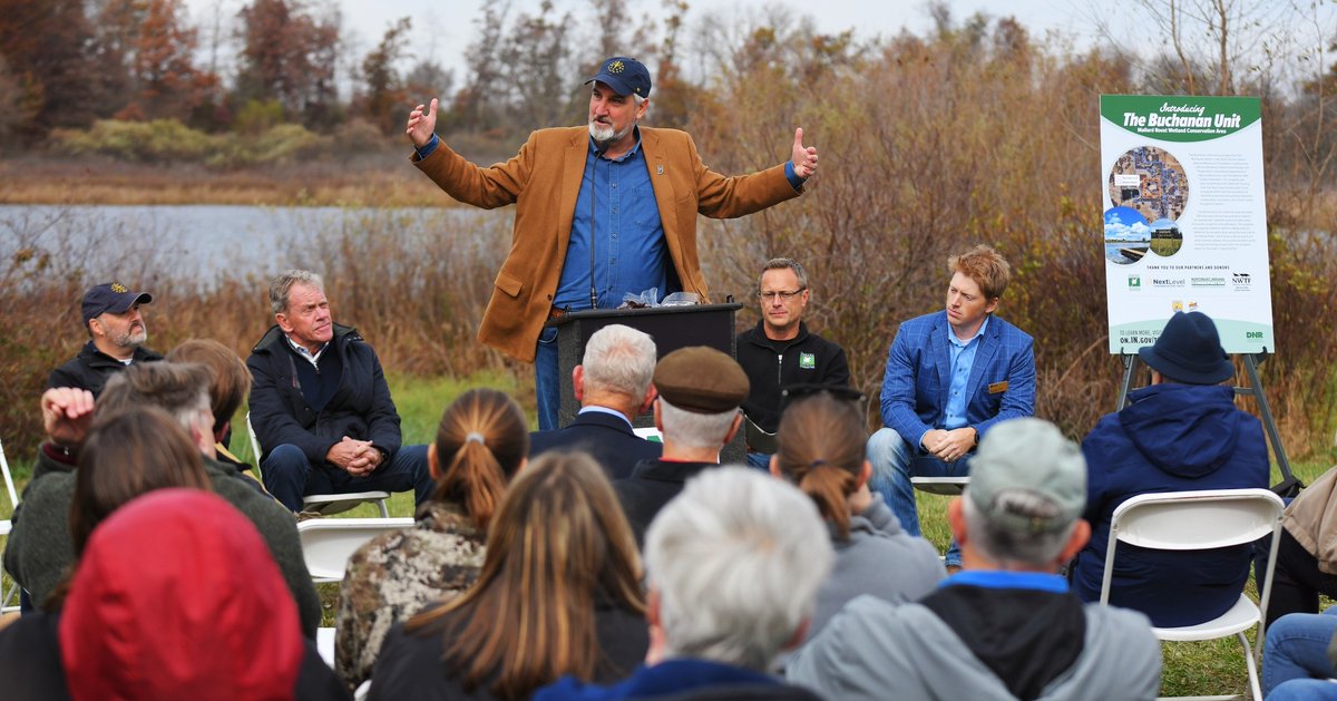 .@GovHolcomb was on hand with our many partners in this project, including @indiananrf, @NWTF_official and and Northeast Indiana Partnerships and Preservation donors. Project was funded by Next Level Conservation Trust grant. Area will be managed by @INFishWildlife.
