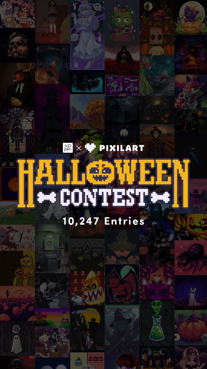 pixilware's tweet photo. The Pixilart x XPPen Halloween Contest has come to a successful close. We were astounded by the level of participation, with an impressive 10,247 entries to the contest. 

Thank you to everyone who joined and shared their artwork with us. #pixilart #pixelart #halloween #contest https://t.co/ZqS2AjuPCF