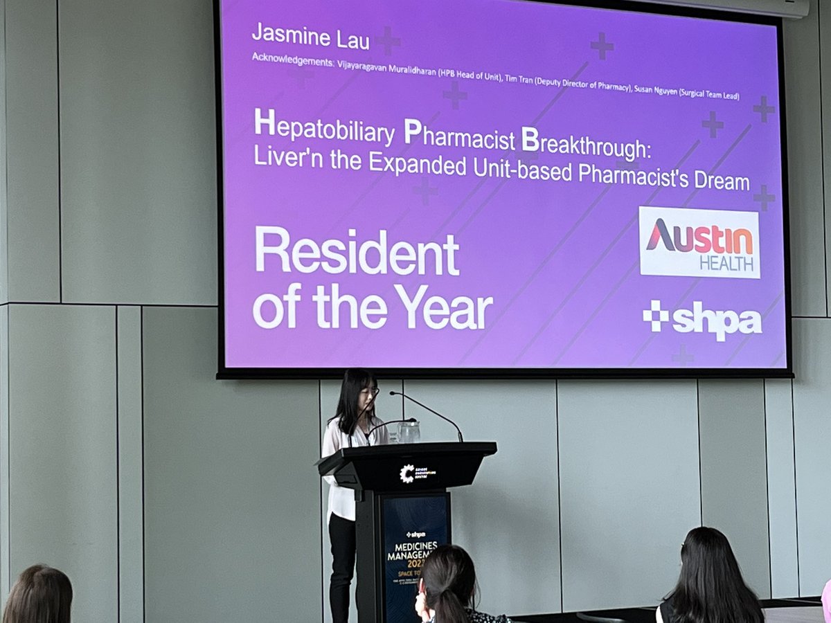 Congratulations Jasmine on her ROTY presentation! Great way to finish off her residency year. <a href="/Austin_HealthRx/">Pharmacy - Austin Health, Australia</a> <a href="/Austin_Health/">Austin Health</a> <a href="/the_shpa/">@the_shpa</a>