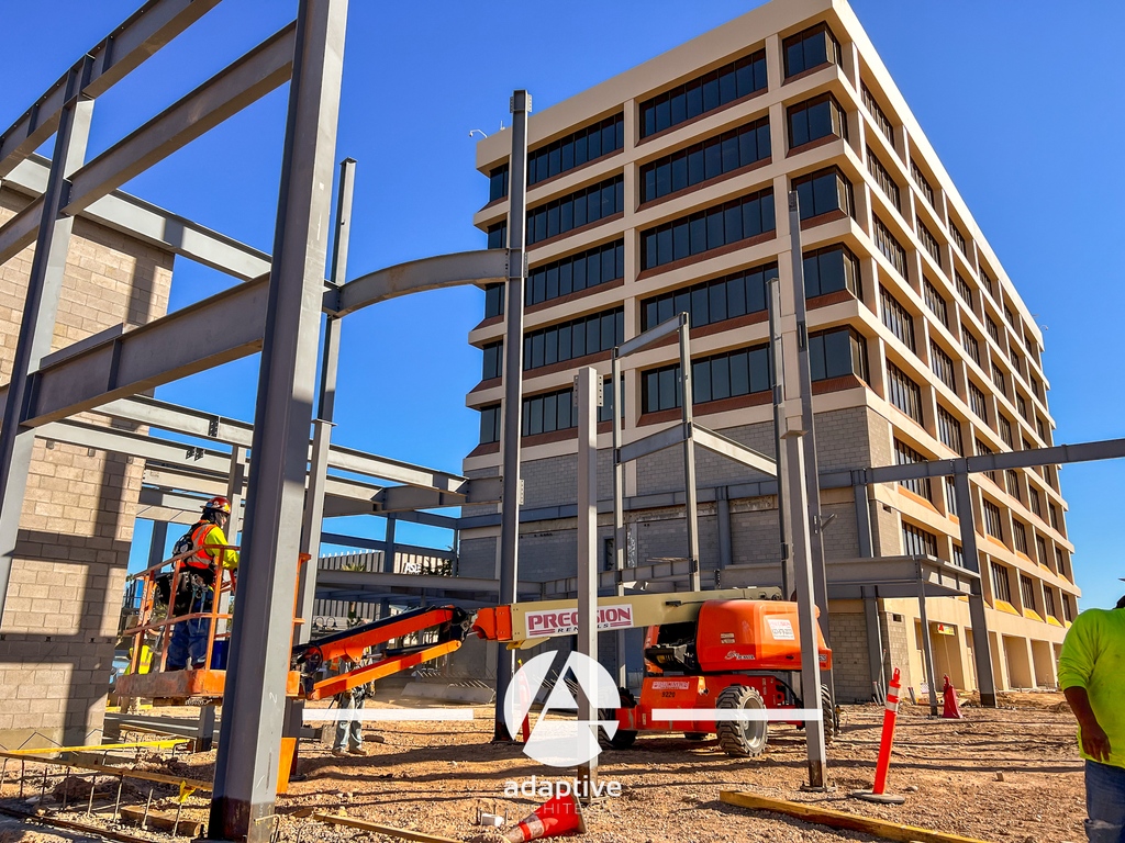 adaptivearch's tweet photo. 🚧 Construction Progress Alert! Exciting updates from Mesa City Hall and Council Chambers! The steel structure is rising swiftly, and we're gearing up for the arrival of the massive roof trusses. Stay tuned for some eye-catching overhangs! #MesaCityHallUpdate #UnderConstruction https://t.co/y1HFhqunQz