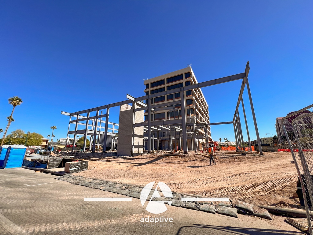 adaptivearch's tweet photo. 🚧 Construction Progress Alert! Exciting updates from Mesa City Hall and Council Chambers! The steel structure is rising swiftly, and we're gearing up for the arrival of the massive roof trusses. Stay tuned for some eye-catching overhangs! #MesaCityHallUpdate #UnderConstruction https://t.co/y1HFhqunQz