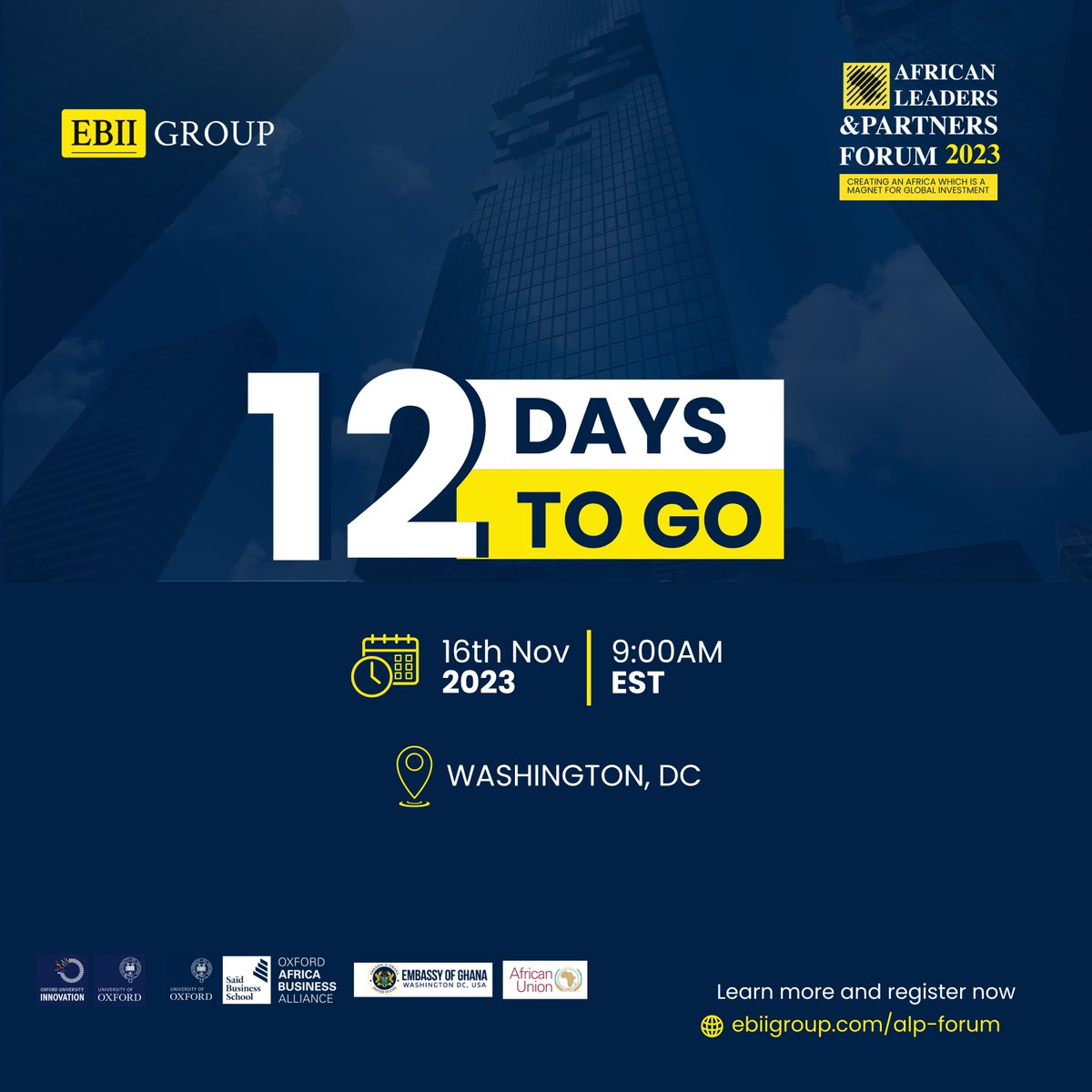 12 Days to the start of the African Leaders &amp; Partners Forum 2023, #ALPForum23, in Washington, DC. Expect insights from thought leaders, valuable networking, &amp; illuminating discussions.

Save the Date: Nov 16

Register @: ebiigroup.com/alp2023/

#CountdownToEpic #Africa