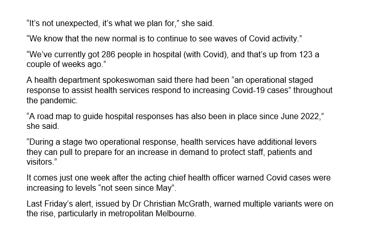 "Victorian hospitals have been given the greenlight to bring in new mask mandate rules from midnight to help cope with rising COVID cases."

#COVID19Vic #VictorianHospitals #COVIDisNotOver 

Source: heraldsun.com.au/news/victoria/…