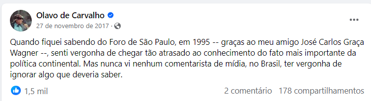 @moura_101 @Quem_e_Satoshi 'A fonte de tudo que o Olavo escreveu sobre o foro' não é a Graça Salgueiro, mas o José Carlos Graça Wagner, a quem o Olavo sempre deu os créditos. A Graça Salgueiro e o Heitor de Paola vieram depois do Olavo.