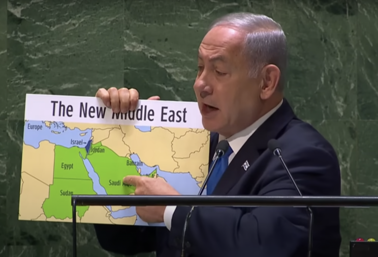 NicholasDanfort's tweet photo. Still incredible that people are castigating Palestinians for using the phrase “from the river to the sea” without mentioning that Netanyahu was at the UN a month ago claiming the same geography 

https://t.co/CermYSypn7 https://t.co/3m5v8I32Ah