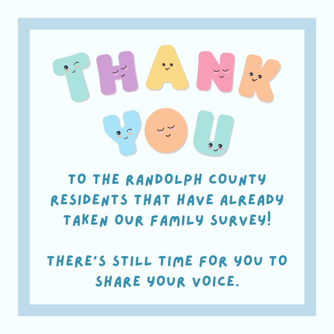 RPCKidsNC's tweet photo. A big THANK YOU to everyone who has already taken our Annual Family Survey. Haven't had a chance to participate yet? There's still time! Join us in making a positive impact on Randolph County. Take the survey today: https://t.co/PbfSczwCoP https://t.co/4Fa3vZOOnr