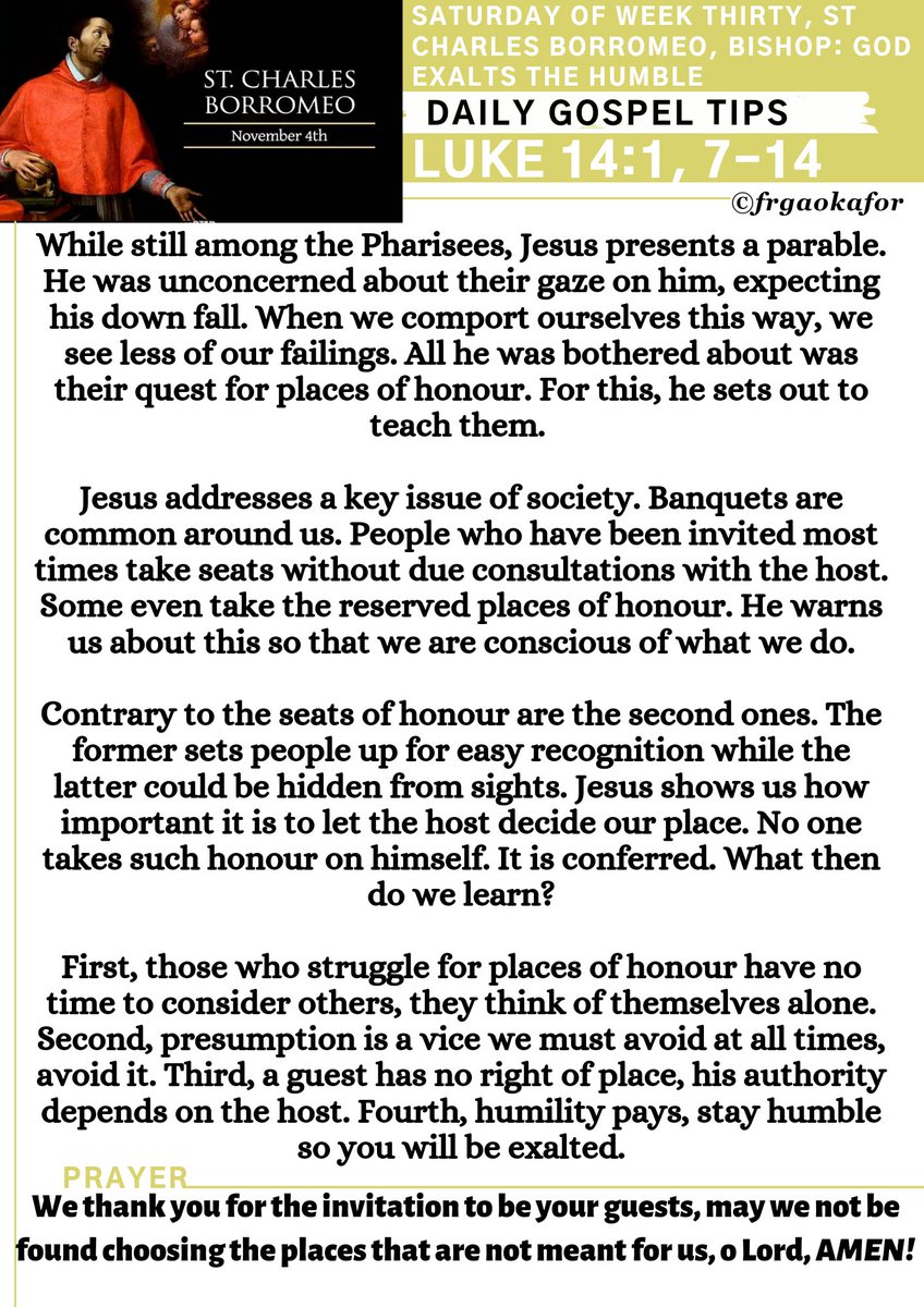 frgaokafor's tweet image. #dailygospeltips #StCharlesBorromeo #HumilityPays #HappySaturday