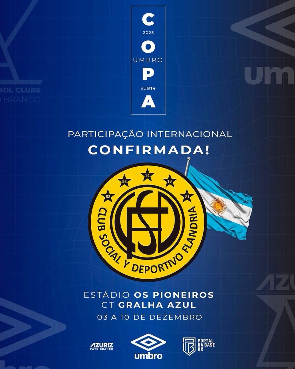 CSyDFlandria's tweet photo. ¡LA NOVENA A BRASIL! 🇧🇷

🏆 La categoría 2009 de nuestros juveniles viajarán a la Ciudad de Pato Branco para disputar la Copa Umbro Sub-14.

⏩ Luego de gestiones entre las autoridades canarias y del club brasileño Azuriz, se llegó a un acuerdo para ser parte de esta competencia. https://t.co/RWtLKIFgeU