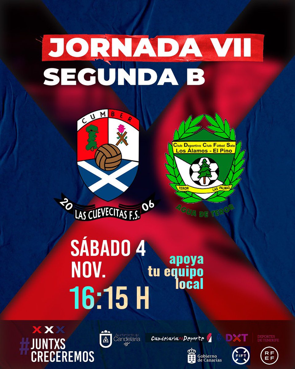 🔴 SEGUNDA B | JORNADA VII🔴

Las Cuevecitas A FS 🆚 Aguas de Teror FS

⏰16:15H
📆Sábado 04/11
🏟️Pabellón Las Cuevecitas 

#JuntxsCreceremos #CumberFutsal