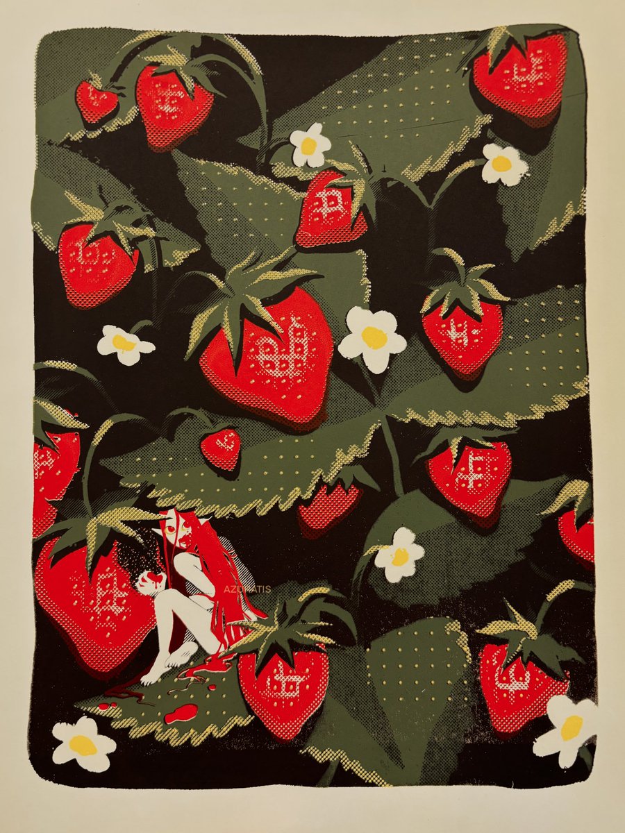 azuratis's tweet image. Wild strawberries, silkscreen 🍓🧚‍♀️