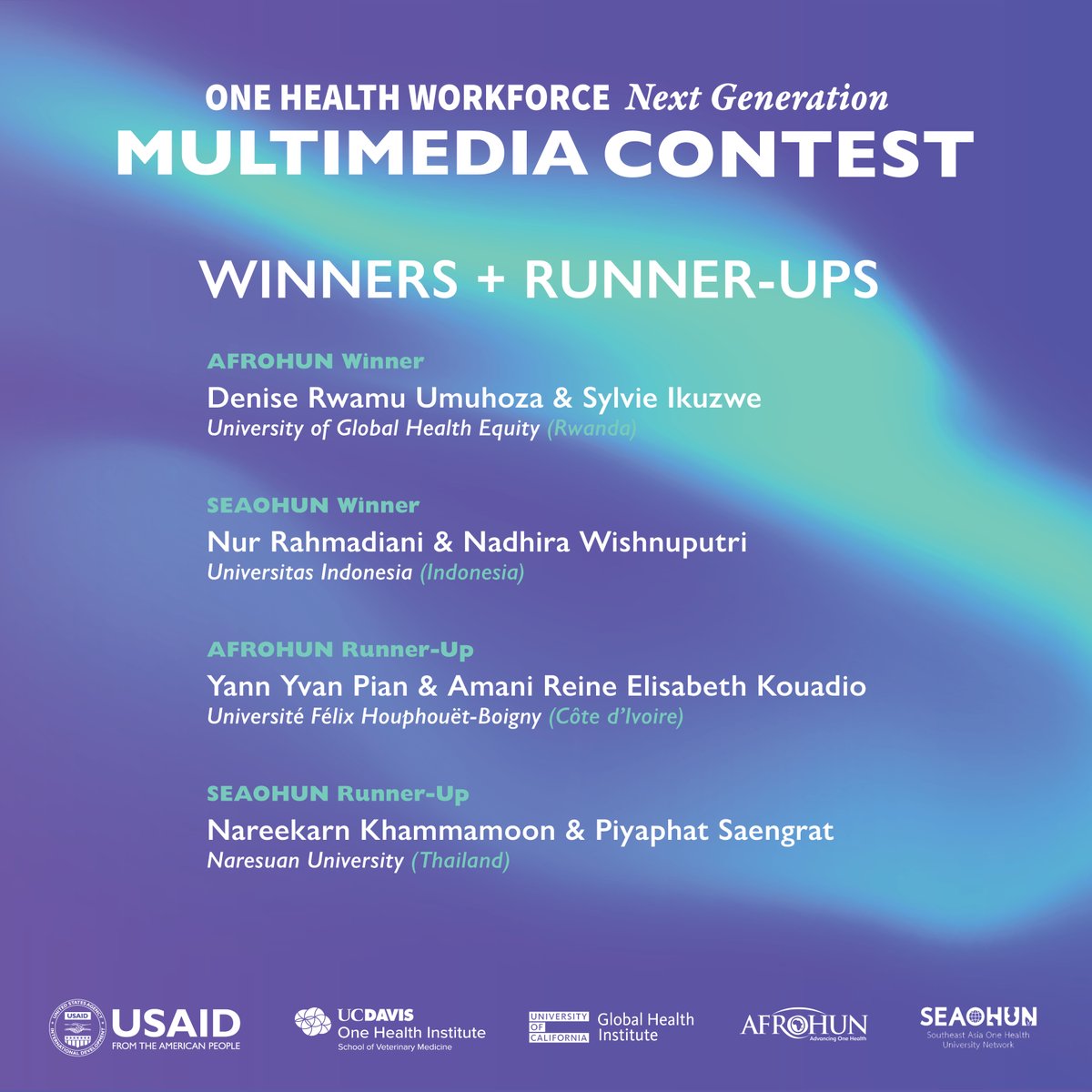 #OneHealthDay: This fall, the One Health Workforce-Next Generation project hosted an inaugural One Health Multimedia contest. We are pleased to share the winning and honorable mention submissions: linktr.ee/onehealthucd