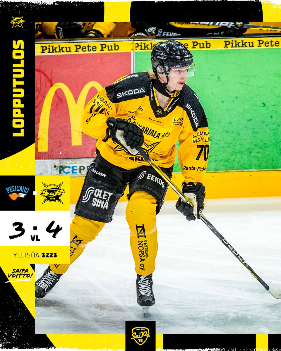 Liiga_SaiPa's tweet photo. Viihdyttävä perjantai-ilta ja miellyttävät kaksi pistettä! 

❌1-0 Jordán
❌2-0 Carlsson
🚨 2-1 Viitasalo
🚨 2-2 Helewka
❌3-2 Schnarr
🚨3-3 Naukkarinen

🚨3-4 Naukkarinen VL

Torjunnat:
Pelicans, Olkinuora 10+15+10+5=40
SaiPa, Piiroinen 10+5+6+2=23

#SaiPa #Liiga #Lappeenranta https://t.co/YQxCSCYHNA