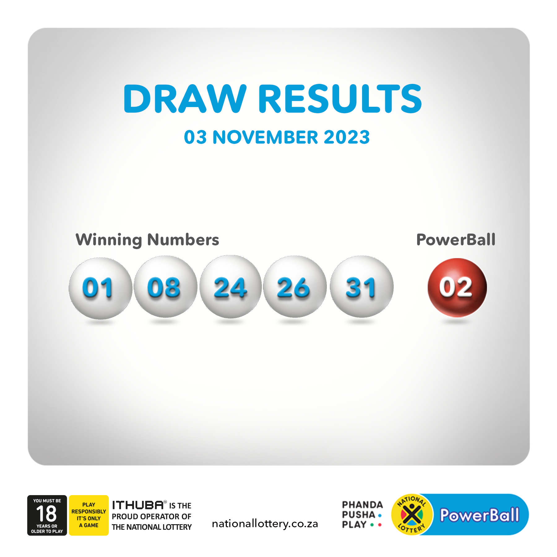 PhandaPushaPlay on X DrawResults for 03 11 23 are PowerBall 01 08 24 26 31 PowerBall 02 PowerBallPLUS 11 19 21 32 47 PowerBall 09 https t 3dK7nDZnOq X