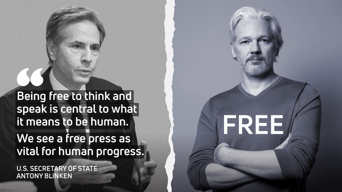 "Being free to think and speak is central to what it means to be human. We see a free press as vital for human progress."—US Secretary of State <a href="/SecBlinken/">Secretary Antony Blinken</a> 

Free Julian Assange or its all just Newspeak. #FreeAssangeNOW #DropTheCharges