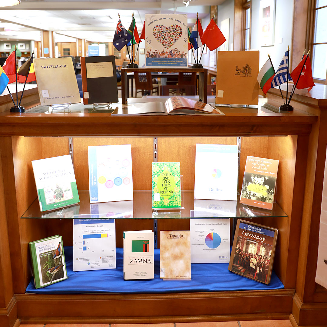 OlinLibrary's tweet photo. Curated by Brenda Sands, a Graduate Assistant in the Office of International Student Scholars and Services, and her team, learn about International Students demographics here at Rollins for International Education Week! https://t.co/aXLjLWhgo8