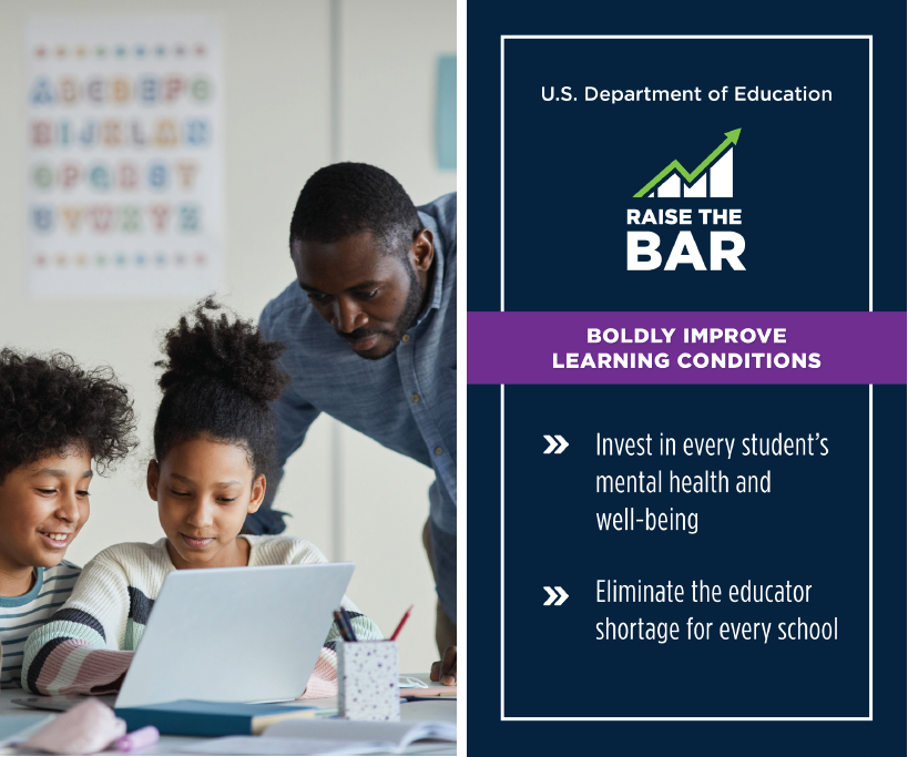 usedgov's tweet photo. Increasing mental health supports. 
Investing in teachers.  
Reducing counselor ratios. 

Here’s how ED is raising the bar on improving learning conditions in our nation’s schools: 

https://t.co/GLwYJf5UKJ https://t.co/NbntU9IwXs