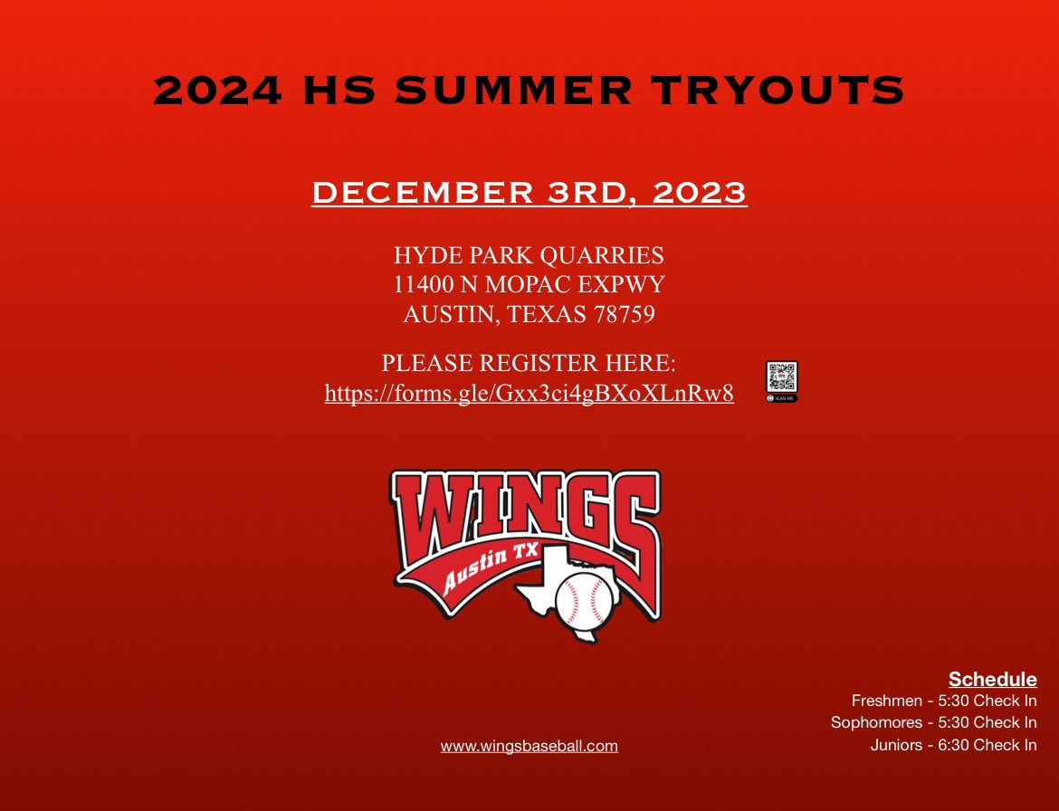WingsRecruiting (@recruitingwings) on Twitter photo Be part of 25 years of excellence!
<a href="/WingsBaseball/">Wings Baseball</a> will ne holding Spring / Summer Tryouts for ages 9-18 on December 3rd. Registration is open Now! Be part of 25 years of excellence!
<a href="/WingsBaseball/">Wings Baseball</a> will ne holding Spring / Summer Tryouts for ages 9-18 on December 3rd. Registration is open Now!