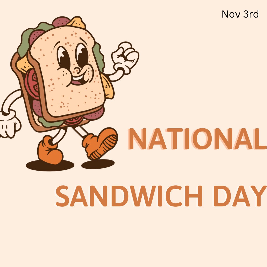 Whether you stack it high or thin, National Sandwich Day on November 3rd recognizes one of America’s favorite lunch items. 🥪

Go out for a sandwich with a friend and tell us what's your favorite sandwich! 💭

#Nov3rd #sandwichday #sandwich #NationalSandwichDay
