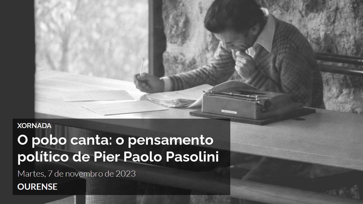 O Consello da Cultura Galega organiza unha interesantísima xornada adicada a un dos directores máis influintes do pasado S. XX: Pier Paolo Pasolini. 

📌Entrada de balde máis é importante inscribirse: tanto se ides asistir á xornada íntegra ou para participar nalgunha das partes.