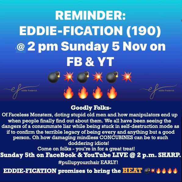 Goodly Folks - I am leaving this right here. Epic does not begin to describe this edition of EDDIE-FICATION (190).
Looking forward to your company on Sunday. In the meantime, please SHARE.
Peace ✌️ 
#efrederick
#pullupyourchair
#eddiefication
#eddiefication
#onlypositivevibes